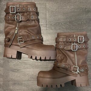 Darker Wavs WARP COMBAT BOOTS - BROWN